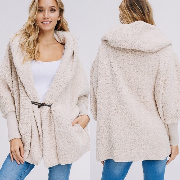 LAST 1✨Oversized Hooded Faux Fur Sherpa Jacket - Picture 5 of 6